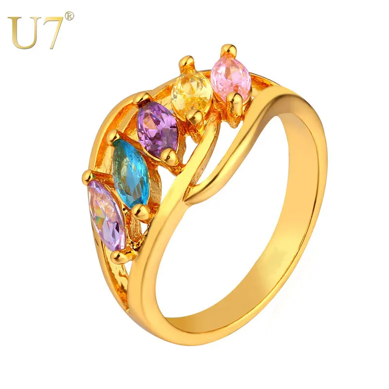 U7 Обручальное Кольцо с Камнями Для Женщин Позолоченный С Разноцветными