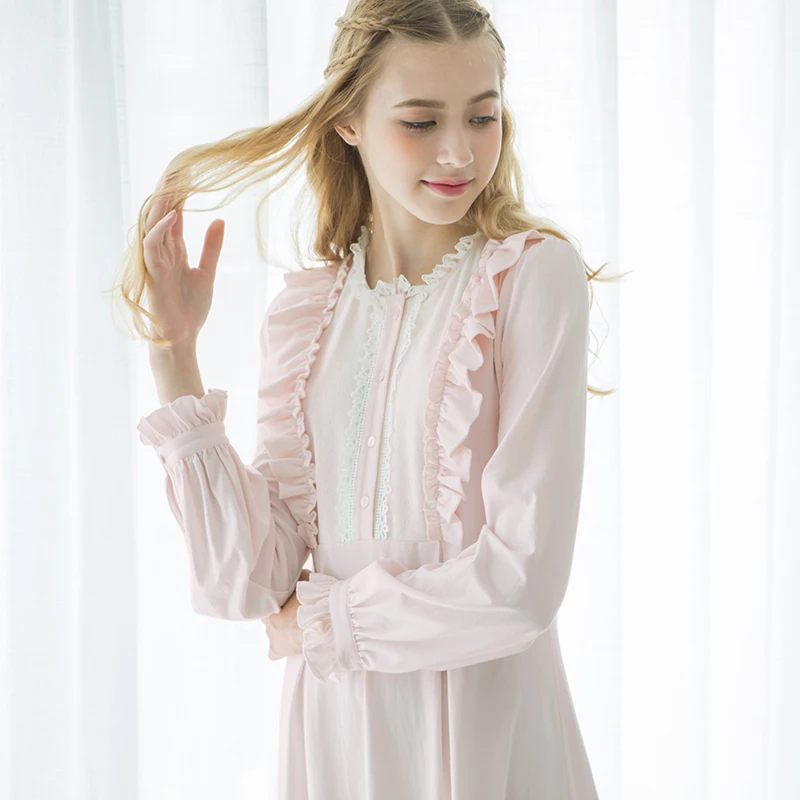 Бесплатная доставка новинка 2016 осенняя ночная рубашка принцессы женские белые