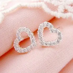 

New arrival romantic super shiny AAA zircon 925 sterling silver lover heart design lady stud earrings wholesale
