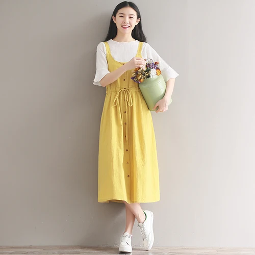 Mori Girl/летнее милое женское платье без рукавов однотонное на бретельках Femininos Vestido