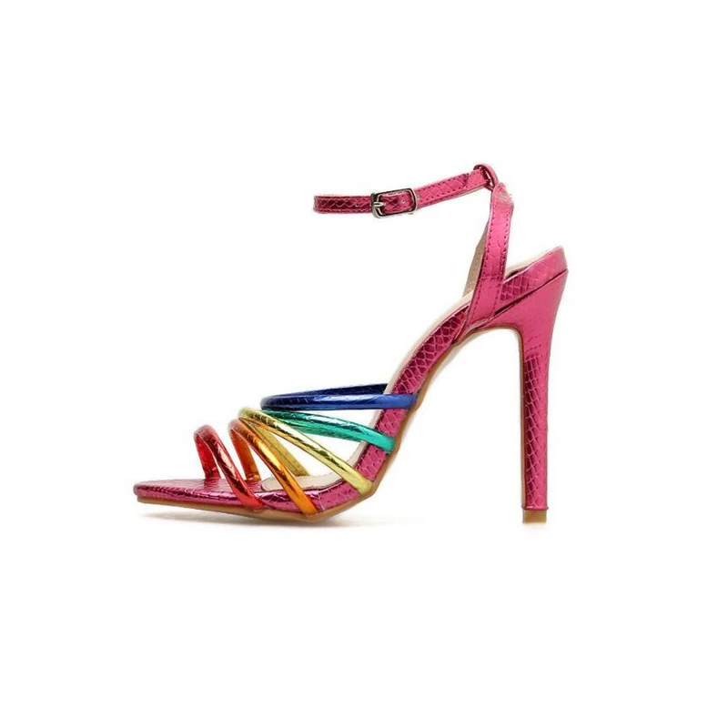 DiJiGirls Women Sandals Summer Colorful Fashion Heels Buckle Snake Pattern Sexy Sweetheart Woman Shoes Open Toe Stiletto | Обувь
