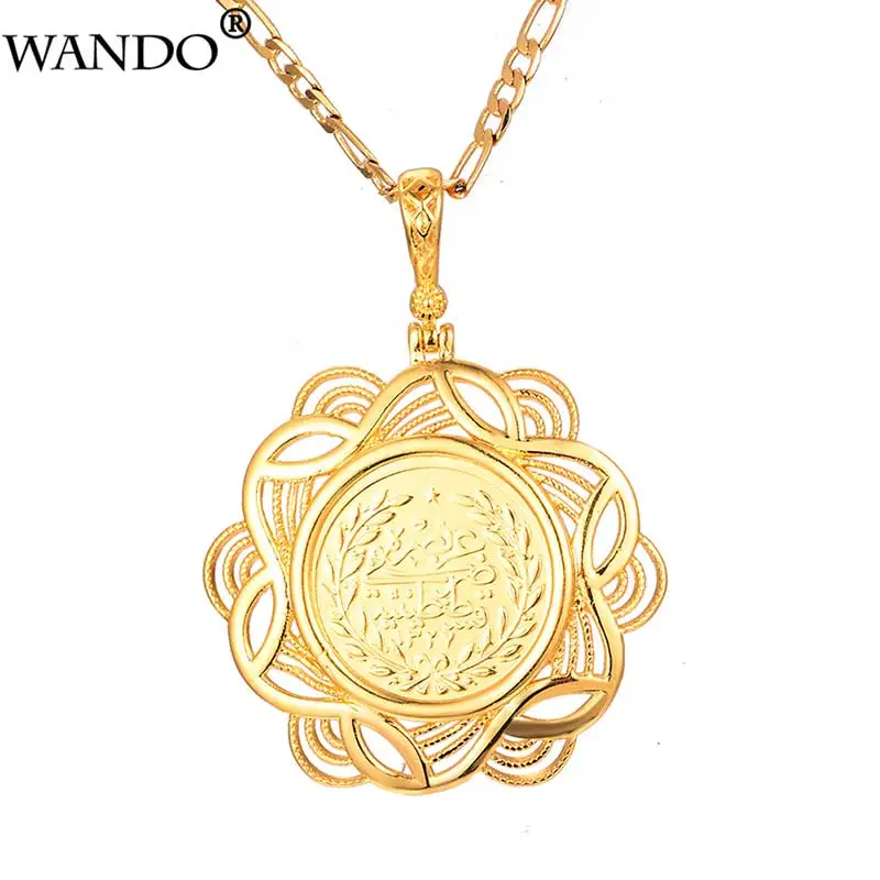 style 1 WANDO Турция колье с монетой для мужчин медные, золотистого цвета Арабские Ювелирные украшения турки новая пара кулон цепь турецкий древний подарок 4,7 см - Окраска металла: style 1