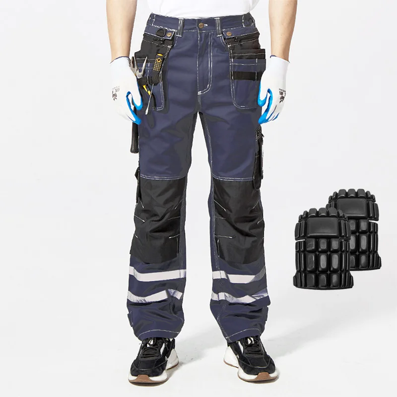 Брюки Hi Vis из хлопка с карманами для работы, Мужская одежда для работы, мужские брюки, прочные износостойкие брюки B114 - Цвет: blue
