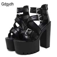 gdgydh open toe black sandals woman platform shoes thick heels sandals brand designer sexy soft leather womens shoes summer