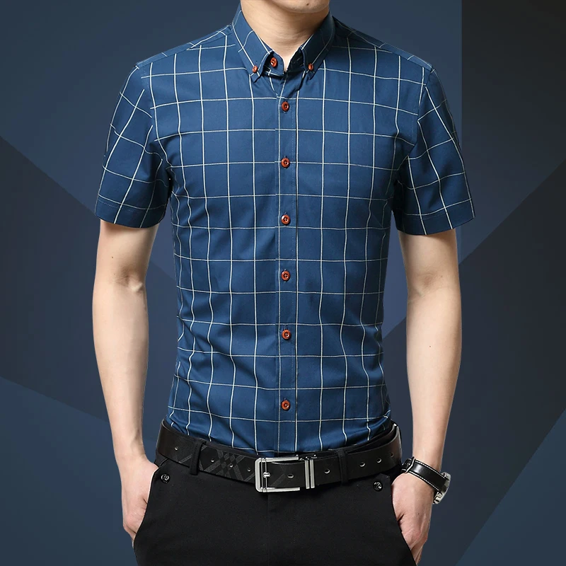 Men Clothes 2020 New Shirt Summer Camisa Masculina Fashion Business Plaid Casual Short Sleeve Social Dress 5XL | Мужская одежда