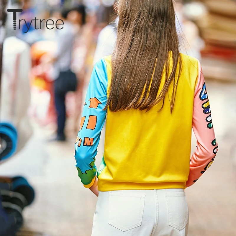Весенне летние женские свитшоты Trytree уличная одежда Мультяшные Полиэстеровые