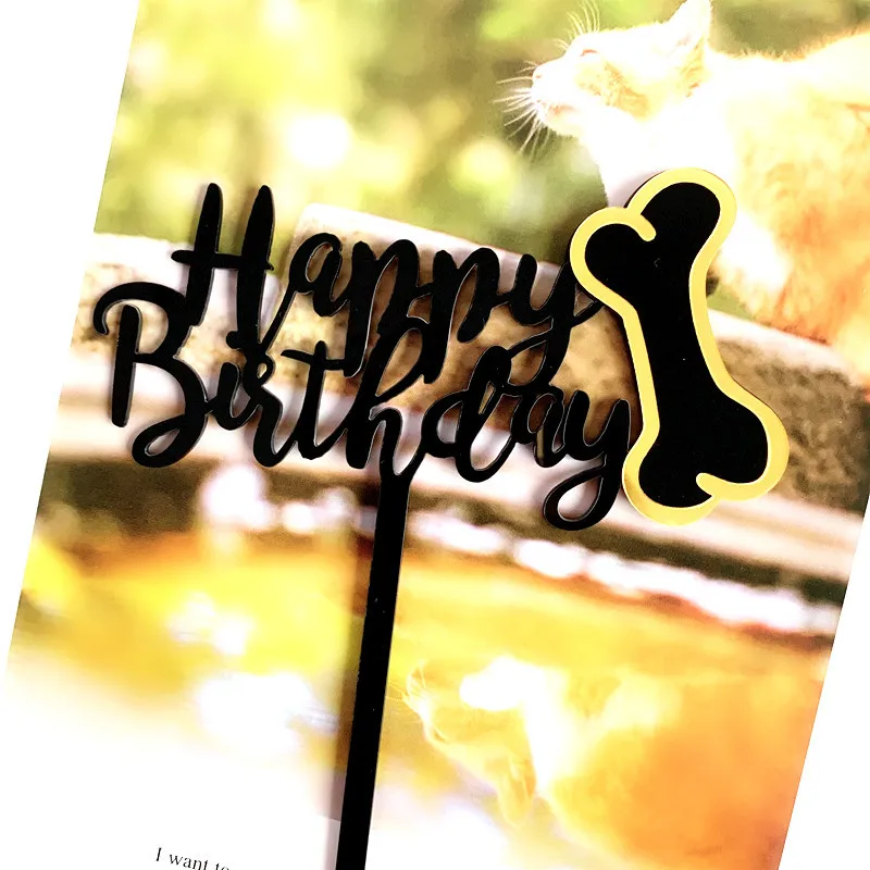 INS/новые милые собаки кости акриловые торт Топпер Творческий для торта С Днем