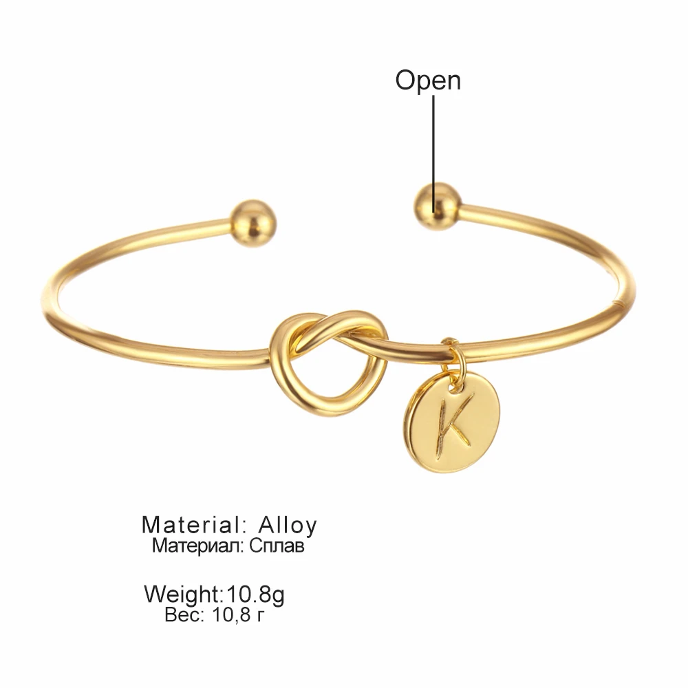 Модные Простые витые манжеты Открытый браслет с узлом диск инициальные буквы