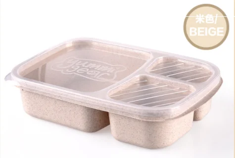 Beige Ланч-бокс для микроволновой печи Bento, пшеничная солома, Ланч-бокс для пикника, контейнер для еды, фруктов, контейнер для хранения для детей и взрослых, контейнер для ланча - Цвет: Beige