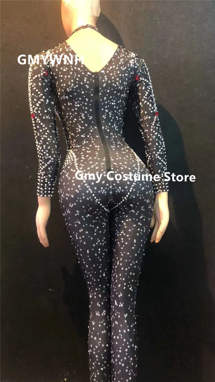 D05 женский сценический комбинезон певица жемчужные стразы эластичный облегающий