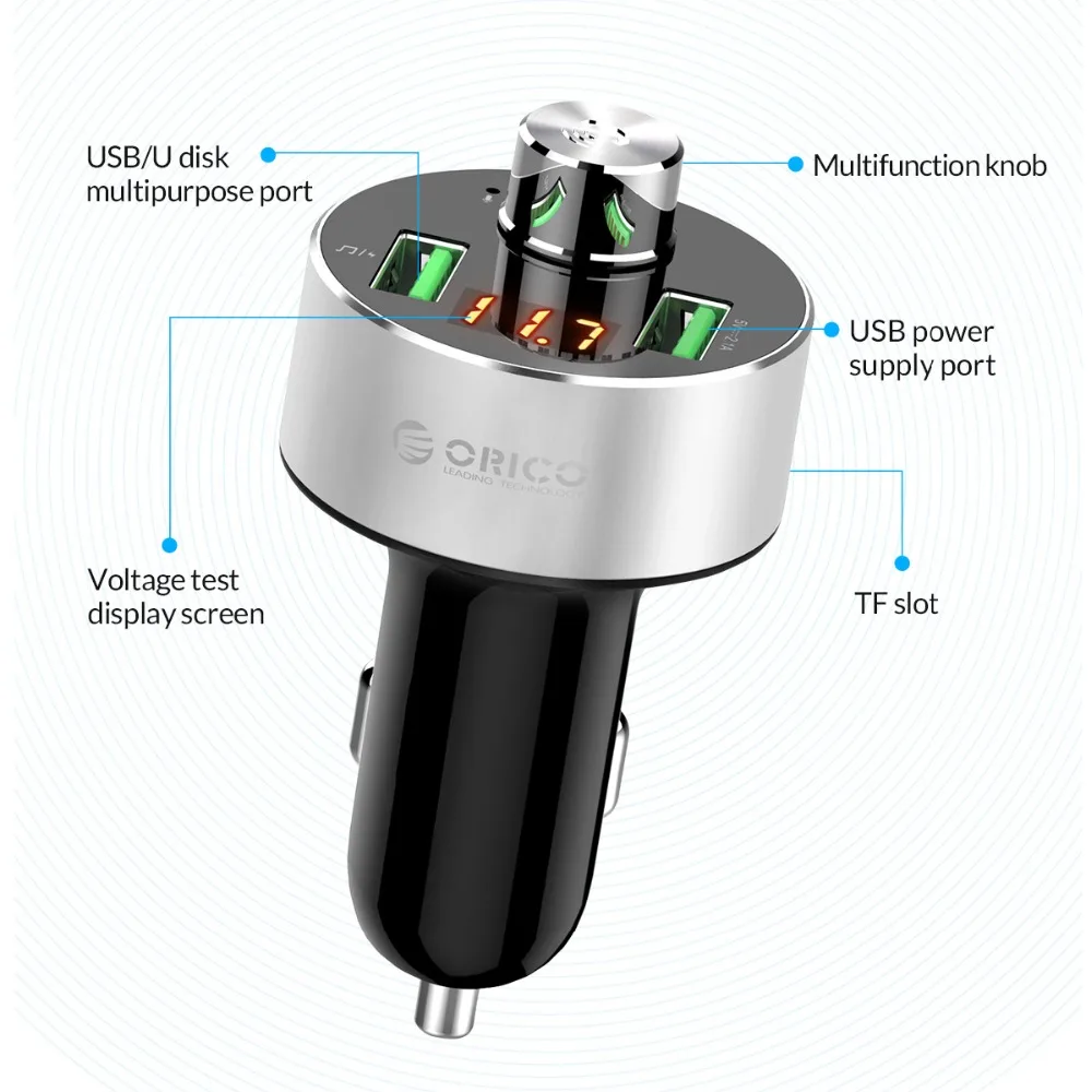 ORICO, 2 порта, USB, Bluetooth, быстрая скорость, автомобильное зарядное устройство с динамиком, светодиодный экран для Iphone, для Xiaomi Max, для One Plus