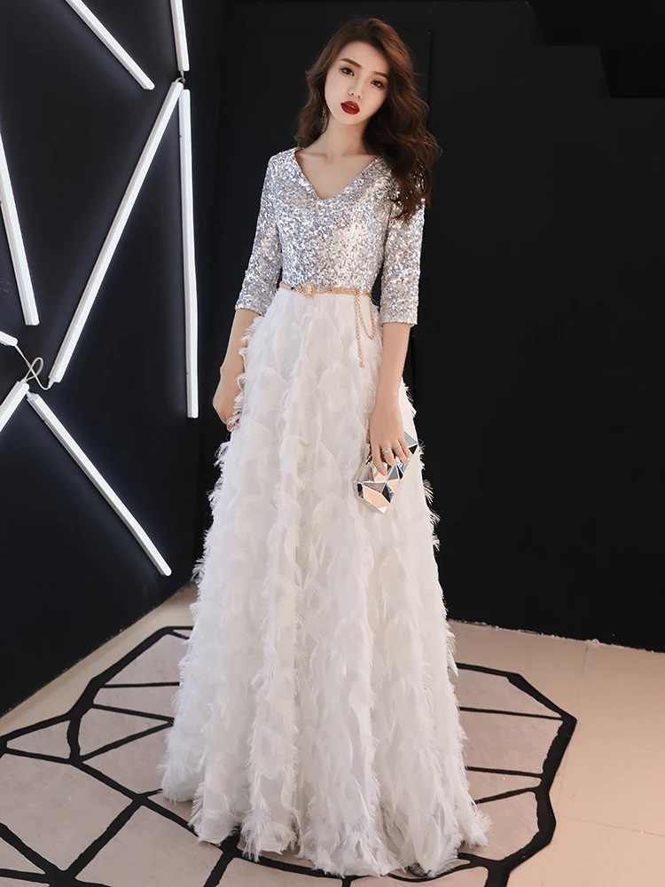 Robe De Soiree 2020 Новые Элегантные трапециевидные белые черные кружевные Длинные