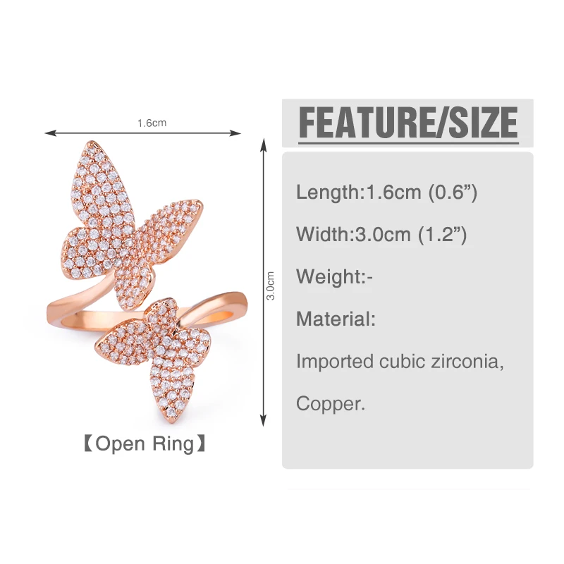 OCESRIO новинка кольца Бабочки из кубического циркония для женщин регулируемое