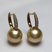 earring Sinya, 12 мм, набор украшений с золотым жемчугом southsea, инкрустация настоящими блестящими бриллиантами, ожерелье, серьги, кольцо, набор, лучший подарок для любимой мамы - Цвет камня: earring