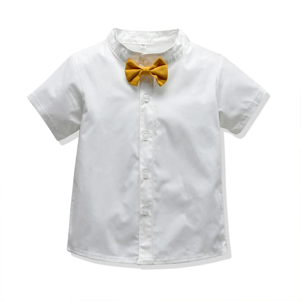 Top and Summer Kids Boy Casual Clothes Set Cotton Short Sleeve Bow Tie Tops+ Suspender Shorts Children Gentleman Suit |