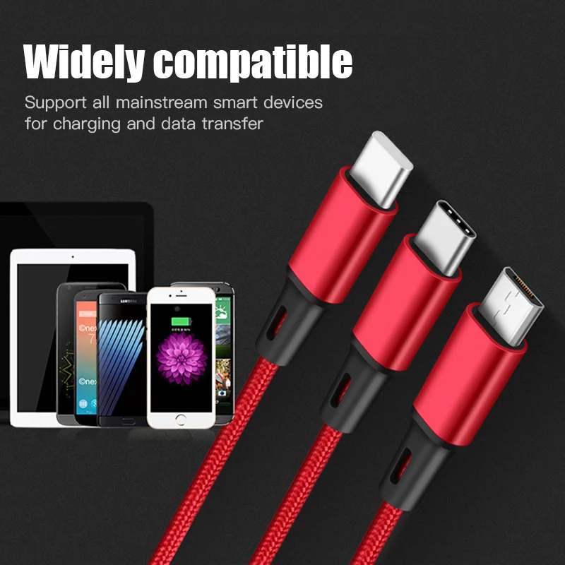 3.0A USB кабель для iPhone X 8 7 6 быстрая зарядка 3 в 1 нейлоновый Micro Samsung S9 Android Type C