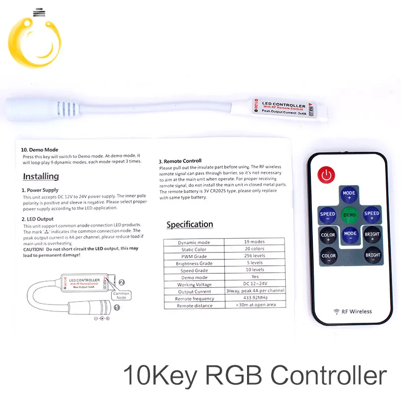 Мини 10key rf Беспроводной контроллер удаленного коммутатора DC12 24V со светодиодной