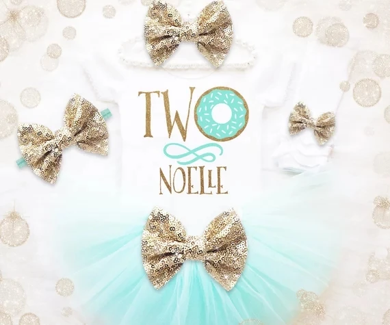 

Customize Donut Birthday Outfit sets, kids bodysuit onepiece Tutu t shirt legwarmers toodles Outfit set