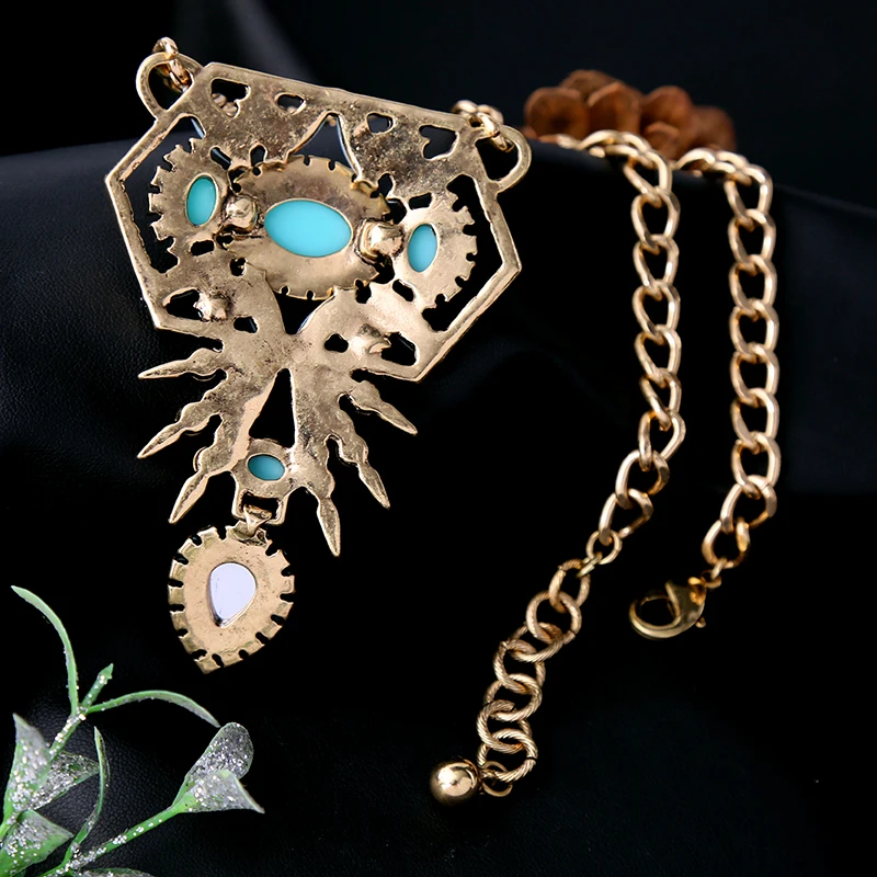 European Style Gold Color Chunky Chain Short Maxi Necklace Blue Resin Stone Vintage Water-drop Statement Jewelry | Украшения и