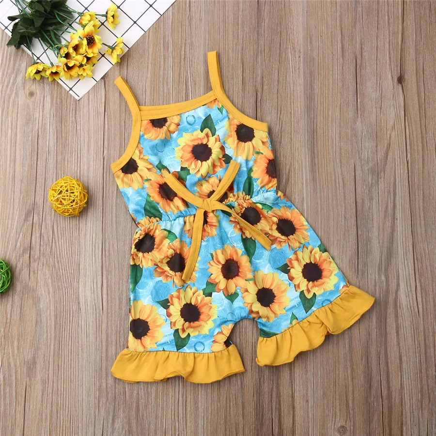 Хлопковый комбинезон без рукавов с подсолнухом для маленьких девочек на
