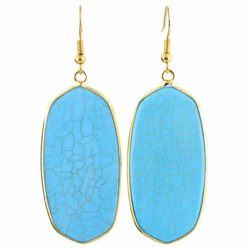 Howlite Turquoise TUMBEELLUWA женские каменные хрустальные висячие серьги Овальные, Исцеляющие чакры - Окраска металла: Howlite Turquoise