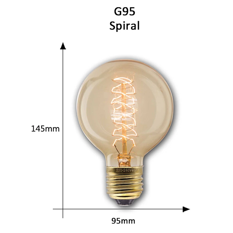 G95 spiral Ретро Edison led светильник лампы E27 220 В 40 Вт ST64 ручной стержень, для кафе гостиная магазин Винтаж промышленная лампа накаливания ампулы светильник лампочка Настенный декор - Цвет: G95 spiral