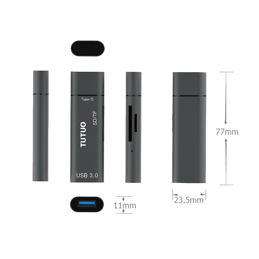Конвертер TUTUO 4 в 1 USB C A 3 0 SD/TF кардридер Type OTG адаптер для Macbook Pro/Samsung S8/Huawei P10 (серый)| |