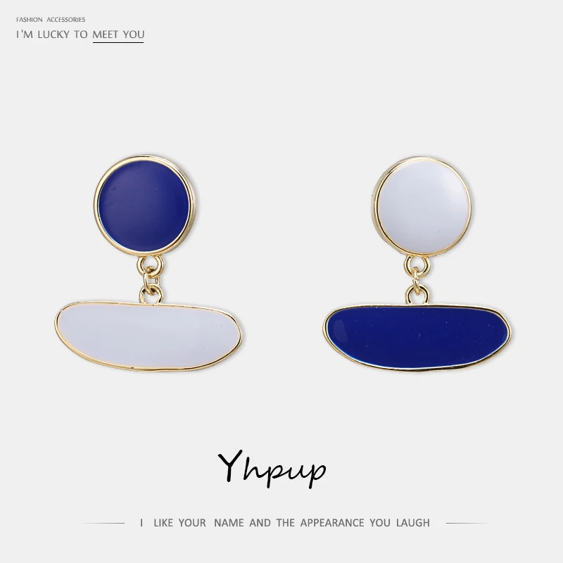 Yhpup Fashion Zinc Alloy Enamel Dangle Earrings Blue White Temperament Minimalist Brincos for Female Party Charm Jewelry Gift | Украшения и
