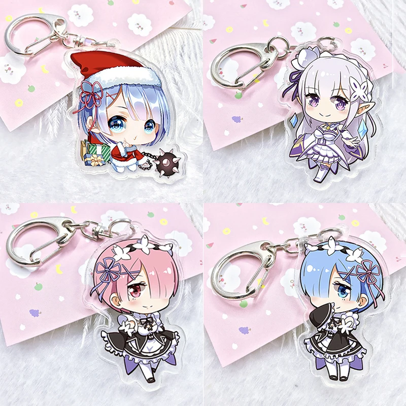 Японское аниме Re Zero Acrylic Twoside брелоки с принтом 6 см Rem Ram Emilia Мультяшные Portachiavi