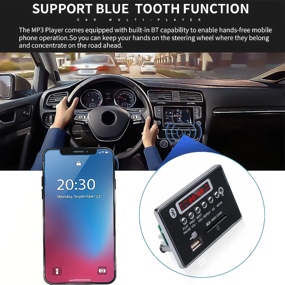 Автомобильный Bluetooth MP3 WMA FM декодер KEBIDU DC 5 В плата аудио модуль USB радио