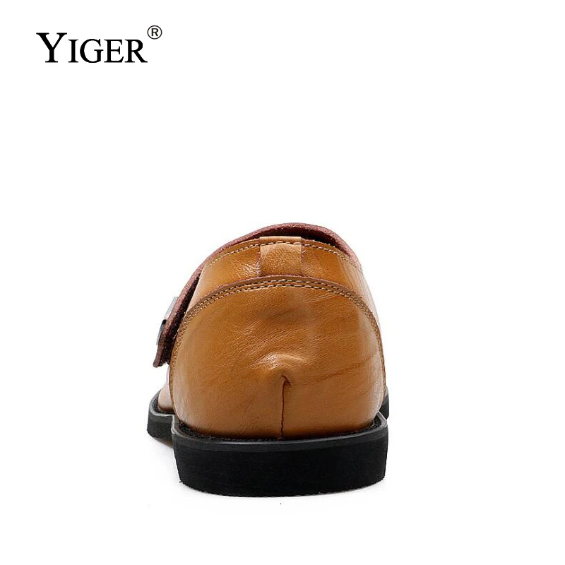 YIGER/Новые мужские лоферы из натуральной кожи повседневные туфли на липучках