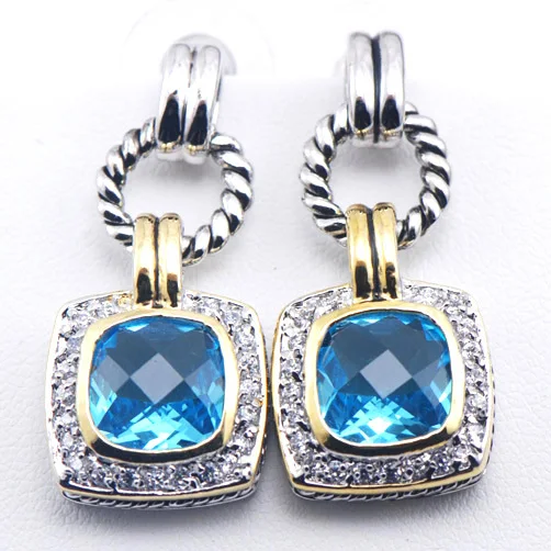

New Simulated Aquamarine Woman 925 Sterling Silver Crystal Earrings TE386