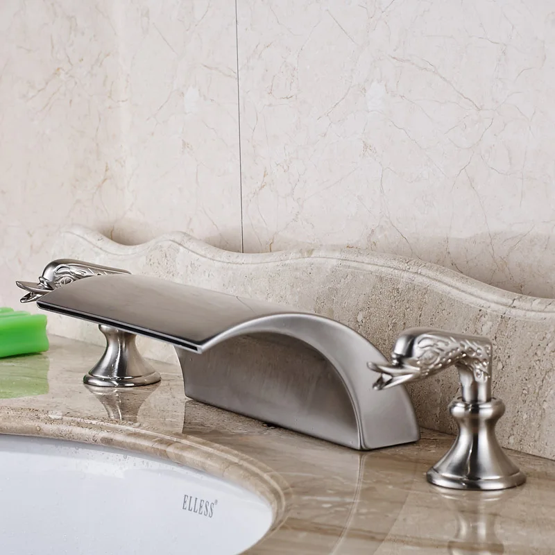 Смеситель для раковины из матового никеля роскошный кран Водопад с креплением на