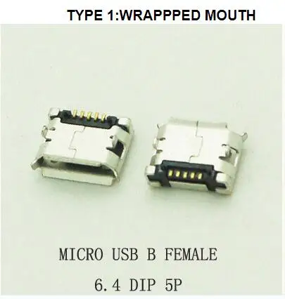 10 шт./лот 5Pin 6,4 мм Micro USB 5pin DIP гнездовой разъем для мобильного телефона Mini USB jack PCB сварочная розетка плоский рот