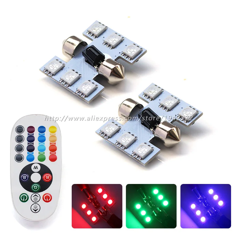 Светодиодный светильник C5W 5050 6SMD RGB размеры 31 мм 36 39 41 красный зеленый синий