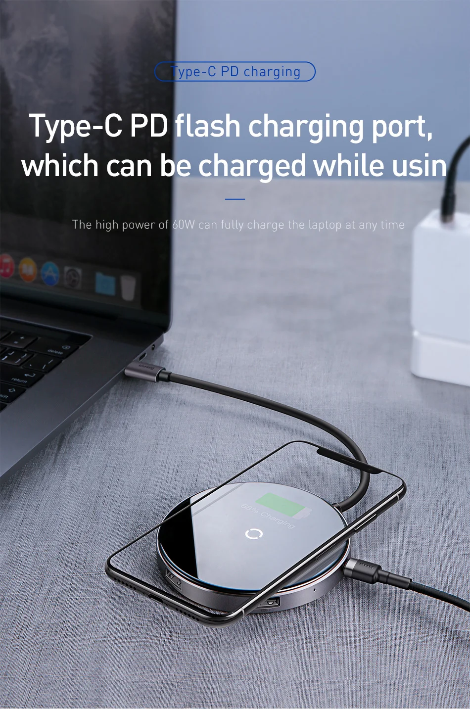 Baseus USB C концентратор USB 3,0 концентратор HDMI адаптер QI Беспроводное зарядное устройство USB разветвитель для MacBook Pro аксессуары 6 портов Тип USB-C концентратор