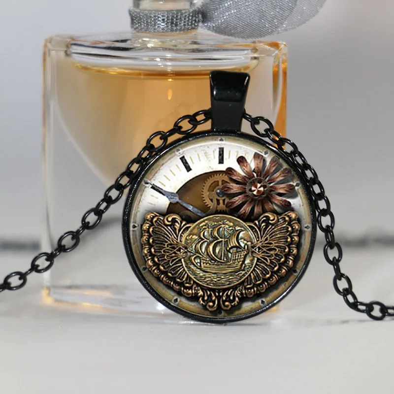 Hot selling steampunk clock watch necklace &amppendant retro glass cabochon jewelry | Украшения и аксессуары