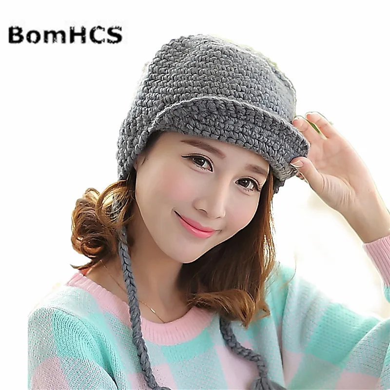 

BomHCS Fashion New Cute Women Winter Corchet Hat 100% Handmade Knitted Beanie Hat Ear Muff Cap