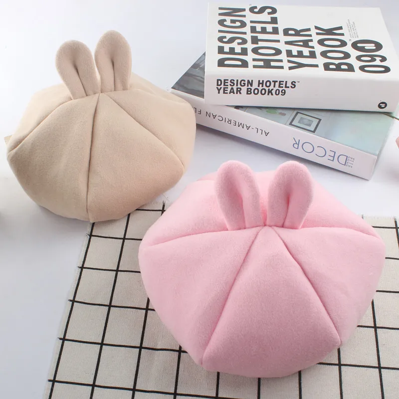 New Color Autumn Winter Beret Hat Caps Baby Toddler Kids Boys Girls Woolen Newsboy Artist Flat Cap Child rabbit ears pumpkin hat | Детская
