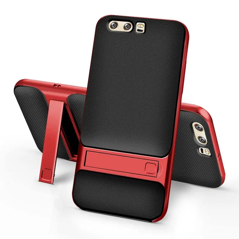 Black - Red For Huawei Honor 9 Case 5.15 inch Luxury PC+TPU hybrid Stent Back Cover Cases For Huawei Honor 9 STF-L09 Stand Phone Case - Цвет: Black - Red