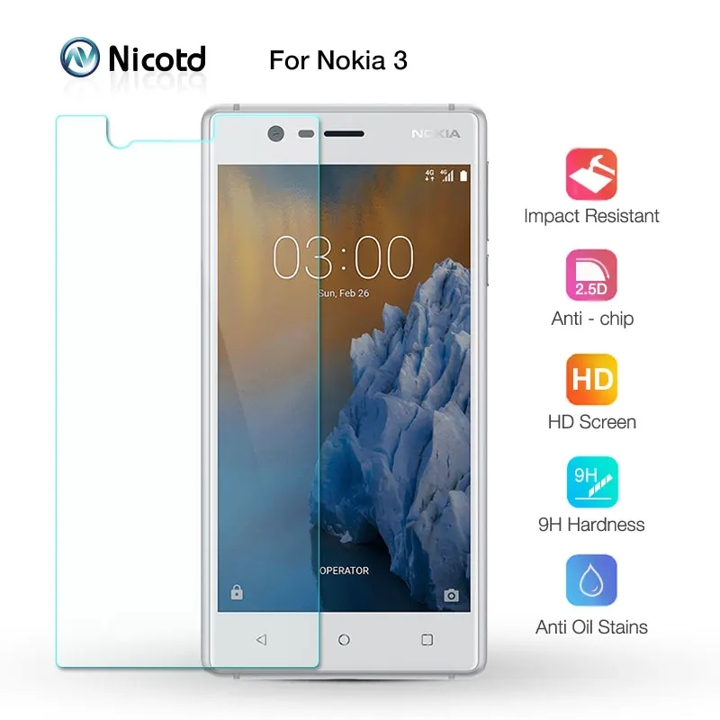 Screen Protector For Nokia 3 5.0 inch Nicotd 9H 2.5D Premium Glass Tempered Nokia3 2017 Protective Film | Мобильные телефоны и