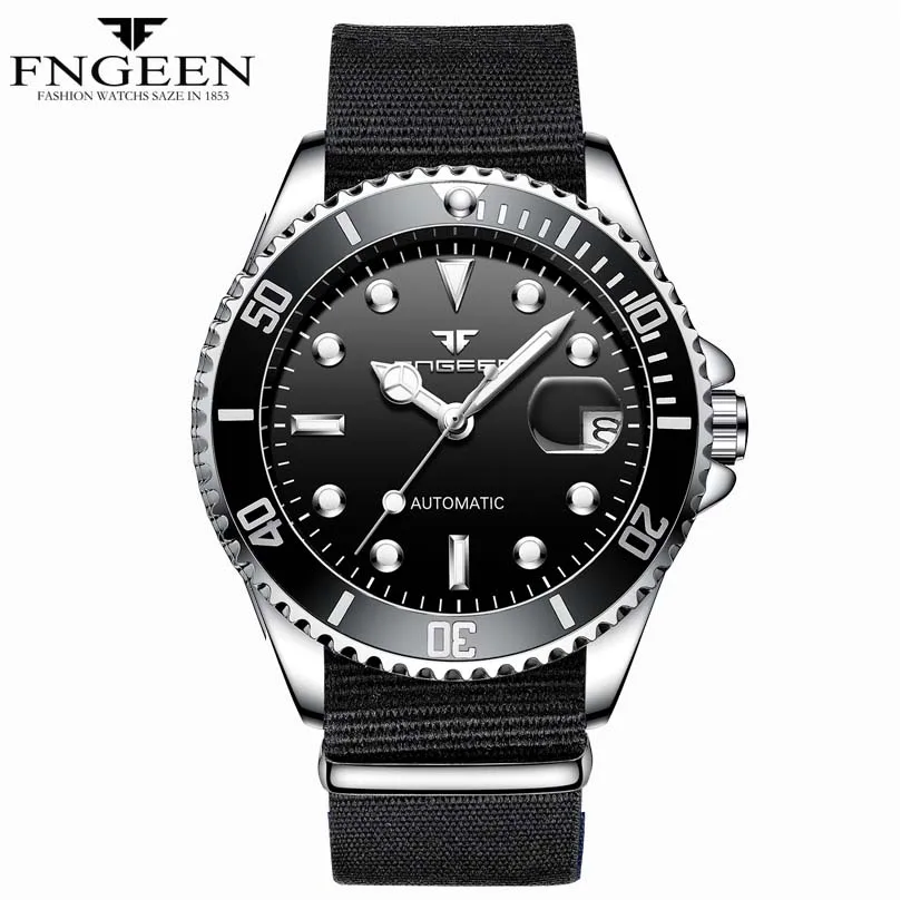 nylon black FNGEEN лучший бренд мужские модные роскошные часы автоматические механические StainlessSteel водонепроницаемые наручные мужские часы Relogio Masculino - Цвет: nylon black
