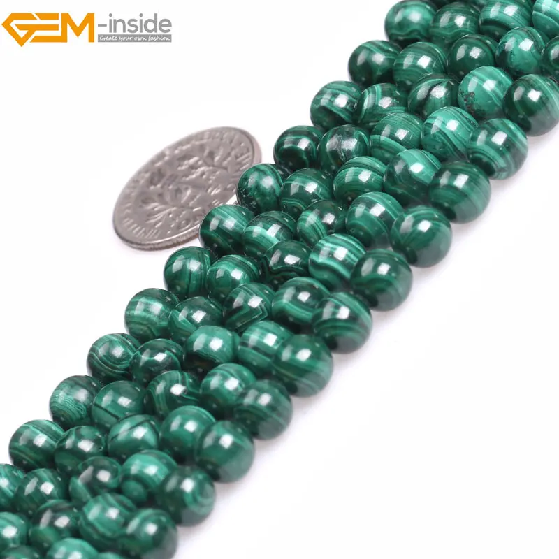 Gem-inside Grade A Natural Round Green Smooth Malachite Spacer Beads For Jewelry Making Strand 15&quot DIY Jewellery | Украшения и
