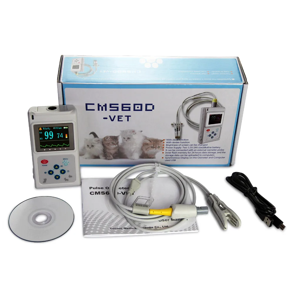 

Veterinary Pulse Oximeter SPO2 Pulse Rate Monitor Tongue / Ear Probe,PC Software CONTEC CMS60D-VET