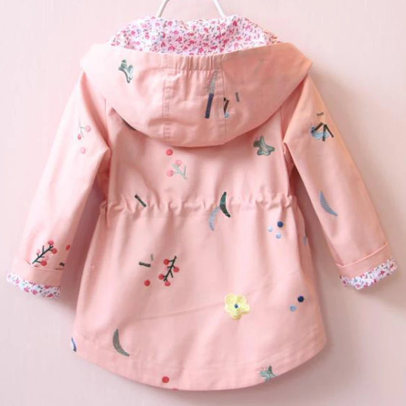 Girls Coat 2019 New Autumn Windbreaker Jacket Children's Clothing Flower Embroidery Hooded Baby | Детская одежда и обувь