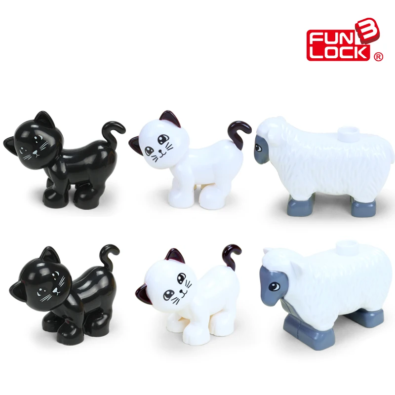 Funlock Duplo игрушки фигурки животных на ферме кролик кошка собака корова пони свинья