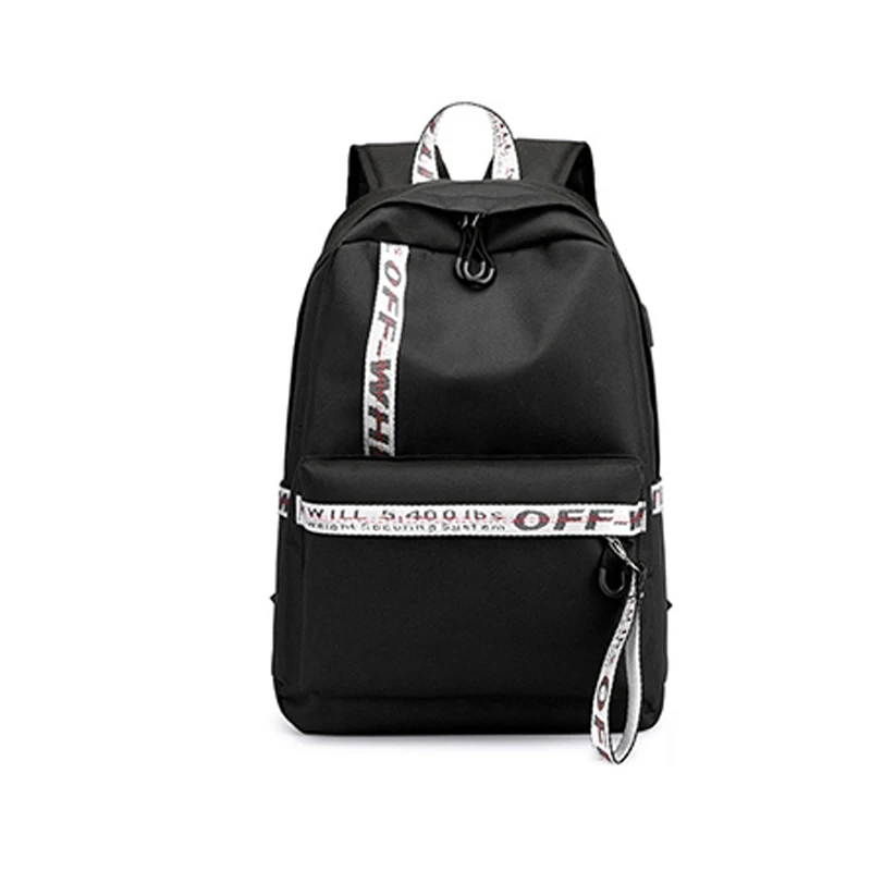 Black Gray Wobag, водонепроницаемый тканевый женский рюкзак с зарядкой через USB, повседневный школьный рюкзак с принтом, сумка для колледжа, для девочек и мальчиков, для ноутбука - Цвет: Black Gray