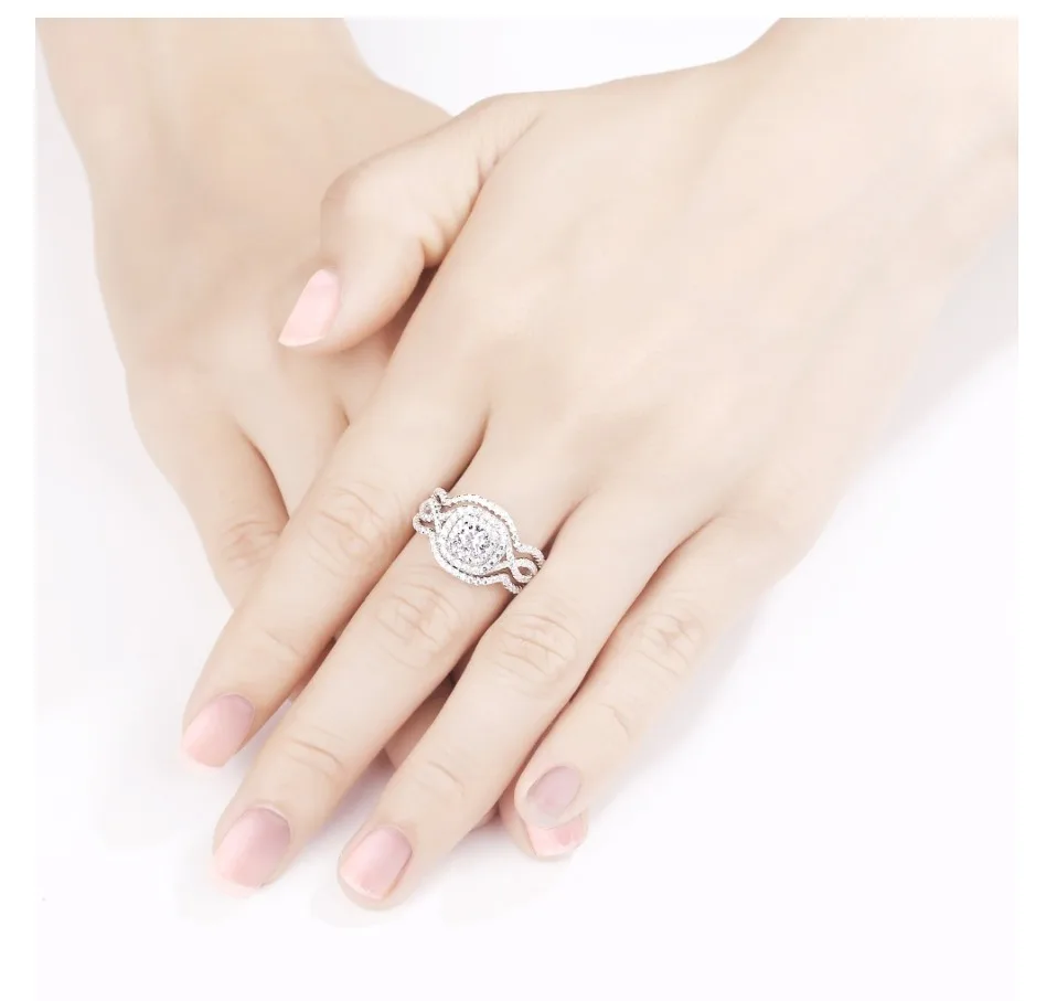 Newshe 3 шт 925 пробы серебряные обручальные кольца для женщин 2.1Ct AAA CZ обручальное кольцо набор классические ювелирные изделия Размер 5-12