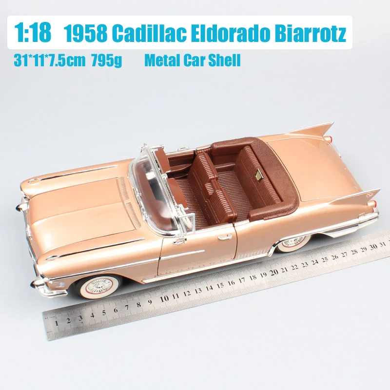 Детские 1/18 весы Роскошные винтажные GM 1958 Cadillac Eldorado Fleetwood Biarrotz Конвертируемые Diecasts& транспортные средства Машинки Игрушки модели