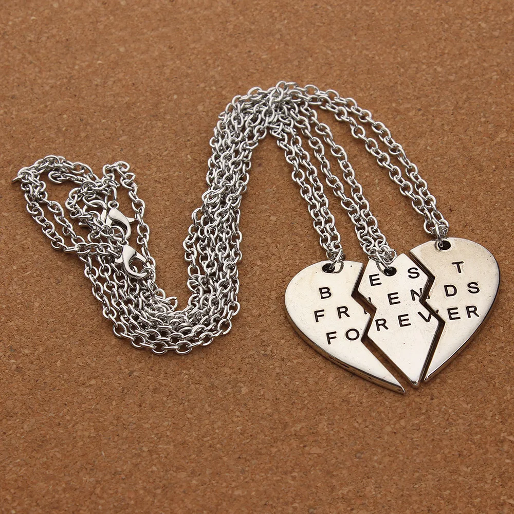 

New Collier Choker Necklace Heart Pendant 3 Pieces Broken Best Friend Forever Necklace Women Necklace Jewelry Collares Mujer